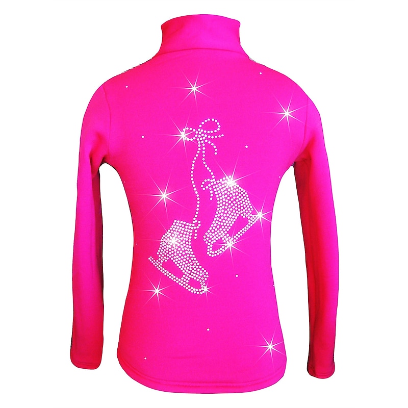 Figure Skating Fleece Jacket Women's Girls' Ice Skating Jacket Top Pink Blue Orange Stretchy Training Competition Skating Wear Thermal Warm Crystal / Rhinestone Long Sleeve Ice Skating Figure Skating