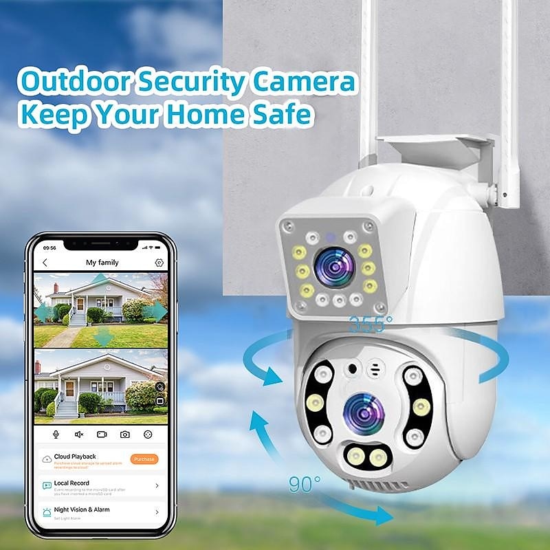 1080P Dual Lens Outdoor Security Camera CCTV Surveillance Camera PTZ Camera 2.4GHz Wireless WiFi Camera Motion Detection Night Vision Auto Tracking Camera IP66 Waterproof2