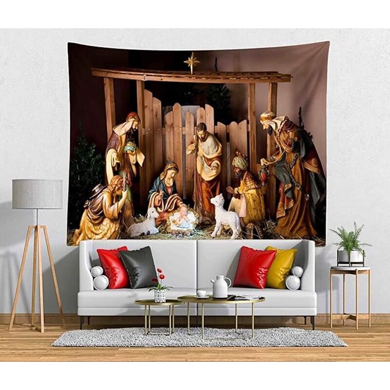 Christmas Decorations Jesus'being Hanging Tapestry Wall Art Xmas Large Tapestry Mural Decor Photograph Backdrop Blanket Curtain Home Bedroom Living Room Decoration2