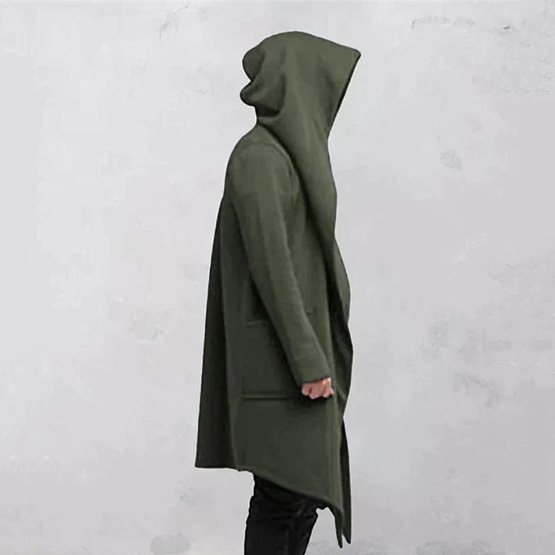 Men's Trench Coat Hooded Cloak Outdoor Daily Wear Fall & Winter Polyester Outerwear Clothing Apparel Fashion Streetwear Plain Pocket Hooded2