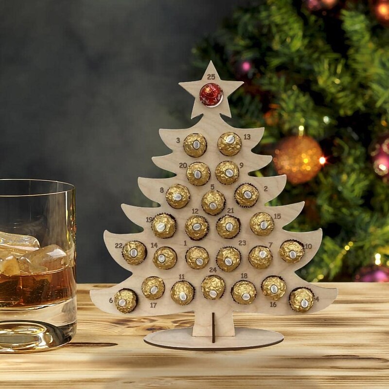 Wood Christmas Advent Calendar 2025, 24 Days Countdown Calendar to Christmas with Chocolates Candy Frame, Heart-Shaped Donut Stand, Party Decor Home Desktop Ornament for Kids Boy Girl Toddler3