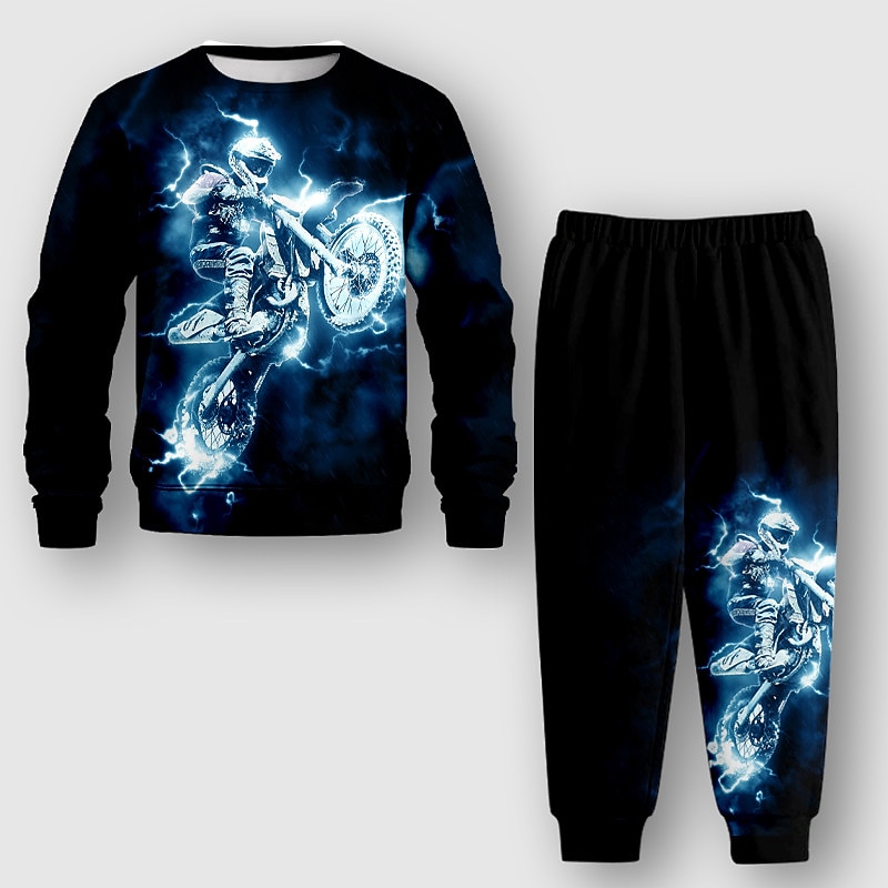 Boys 3D Graphic Sweatshirt & Sweatpants Set Set Long Sleeve 3D Printing Fall Winter Active Fashion Cool Kids 3-12 Years Crew Neck Outdoor Vacation Street Regular Fit