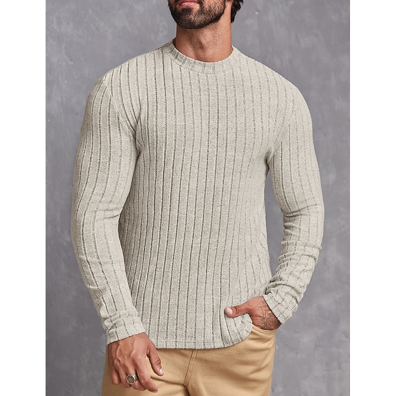 Men's T Shirt Tee Top Long Sleeve Shirt Long Sleeve Crew Neck Spring &  Fall Plain Pit Strip Fashion Designer Basic Knitting Vacation Street Going out Blue Light Grey Army Green Top Tee for Men