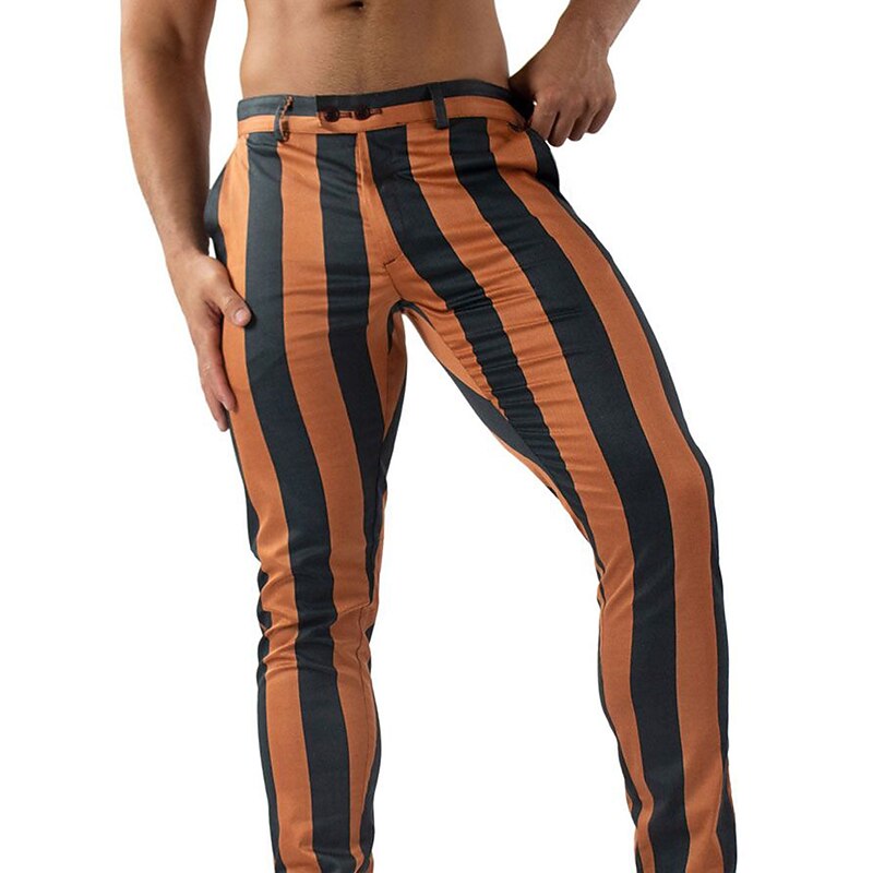 Men's Trousers Chinos Chino Pants Pocket Stripe Comfort Breathable Outdoor Daily Going out Fashion Casual Orange Green4