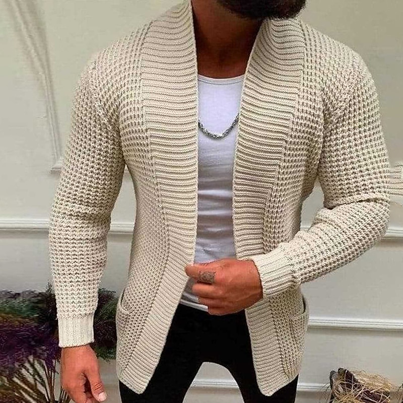 Men's Cardigan Sweater Fall Sweater Ribbed Knit Regular Tops Knitted Plain Open Front Warm Ups Modern Contemporary Daily Wear Going out Clothing Apparel Winter Black Blue M L XL2