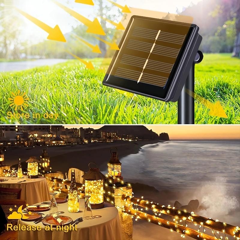 1pc LED Solar Light, Outdoor Waterproof 8Modes Fairy Garland String Lights, Solar Lamp Wedding New Year Holiday Decoration For Christmas Tree Party Garden Outdoor, Halloween Decorations Lights Outdoor2