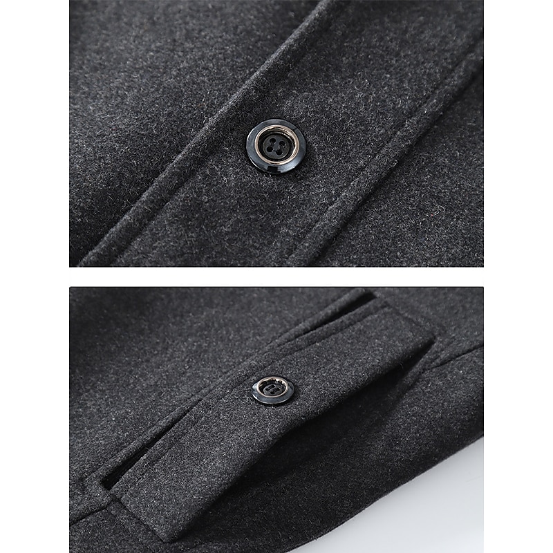 Men's Winter Coat Wool Coat Trench Coat Outdoor Daily Wear Fall & Winter Woolen Thermal Warm Windbreaker Outerwear Clothing Apparel Fashion Streetwear Plain Pocket Lapel Single Breasted4