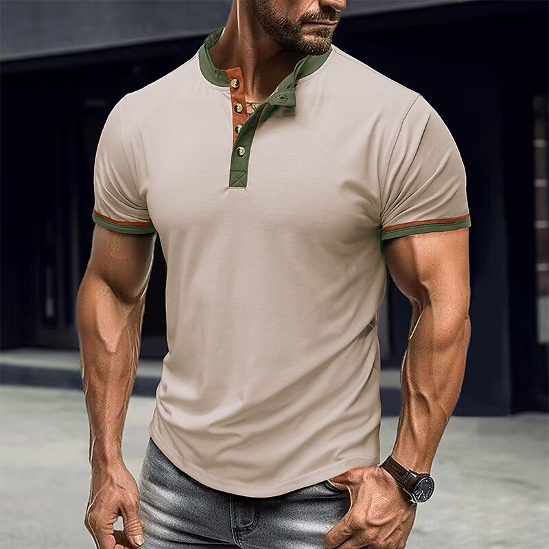 Men's Button T Shirt T Shirt Henley Shirt Tee Top Short Sleeves Henley Summer Plain Fashion Designer Basic Vacation Street Going out White Navy Blue Green Top Tee for Men