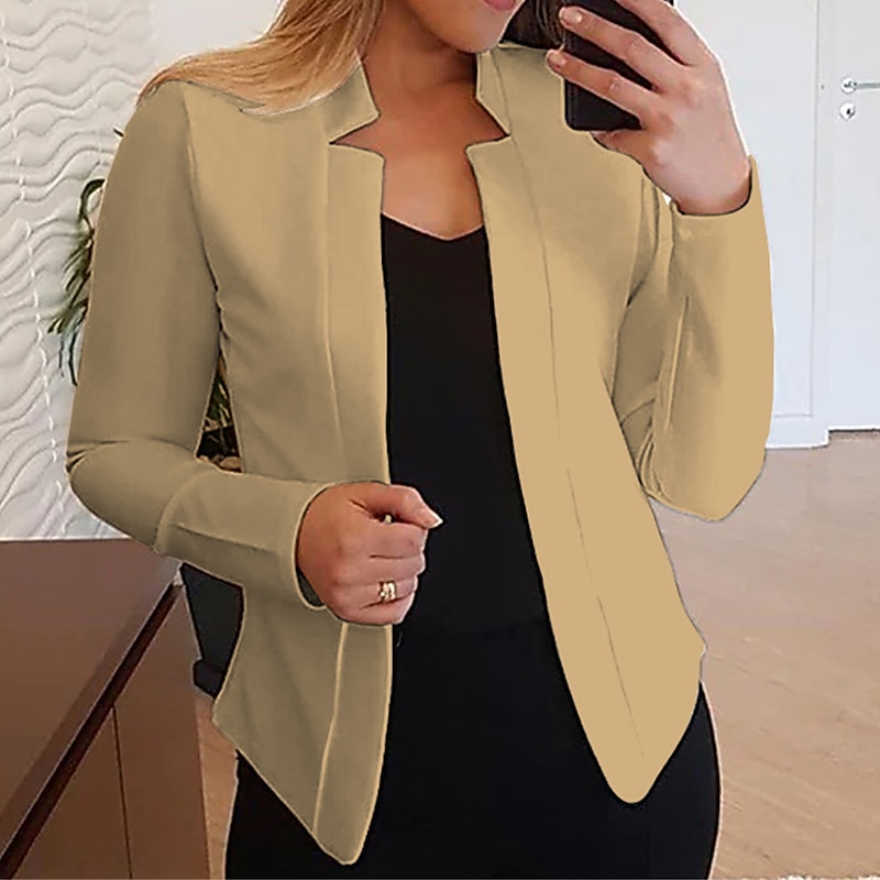 Women's Blazer Open Front Stand Collar Jacket Fall Pink Office Business Slim Fit Coat Fashion Outerwear Long Sleeve Black4