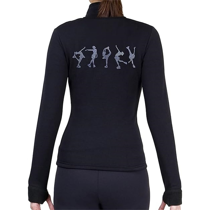 Figure Skating Fleece Jacket Women's Girls' Ice Skating Jacket Top White Yellow Pink Thumbhole Stretchy Training Competition Skating Wear Thermal Warm Crystal / Rhinestone Long Sleeve Ice Skating4