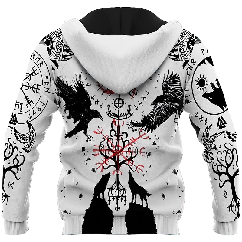 Warriors Viking Tattoo Hoodie Cartoon Manga Anime 3D Front Pocket Graphic For Men's Adults' Halloween Carnival Masquerade 3D Print Casual Daily2
