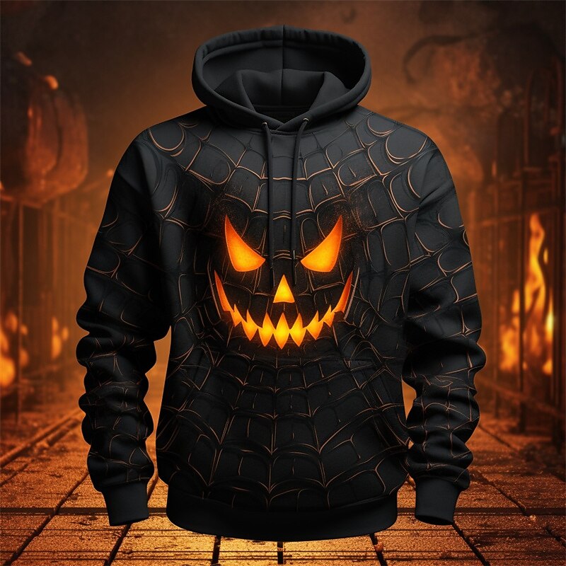 Men's Pumpkin Graphic Prints Grimace Hoodie Hoodies Sweatshirt Daily Classic Long Sleeve Hooded Halloween Holiday Going out Dark Yellow Black Print Spring &  Fall Designer2