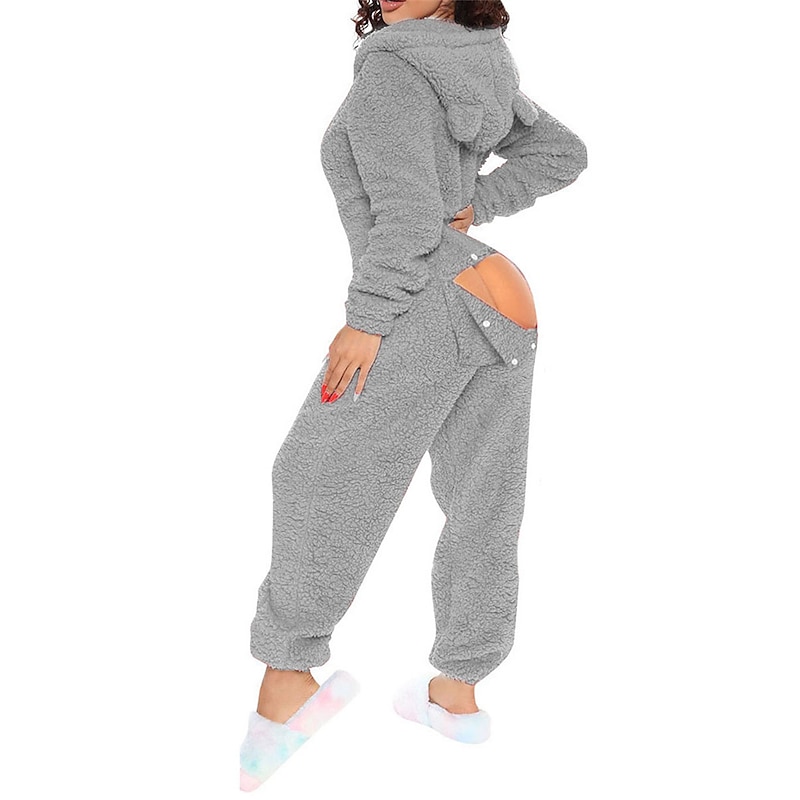 Women's Onesie Pure Color Warm Fashion Plush Home Daily Bed Sherpa Warm Hoodie Long Sleeve Hole Fall Winter Home Outfits4