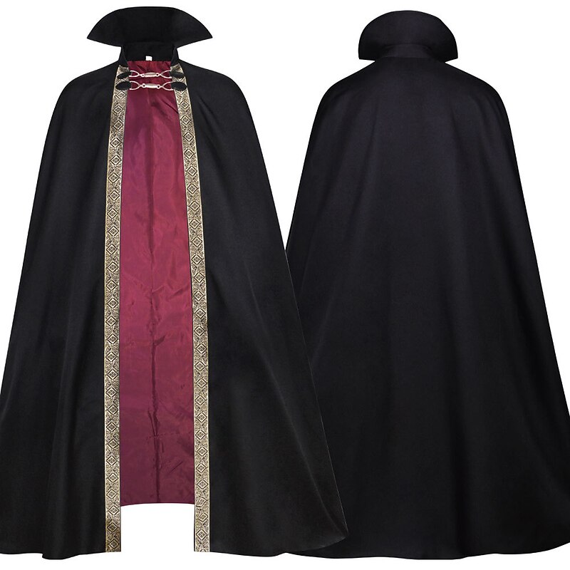 Retro Vintage Medieval Cape Cloak Vampire Solid Colored Fancy Dress Men's Fantasy Royal Halloween Carnival Masquerade Carnival Performance Halloween Adults' Cloak Hat Summer Fall2
