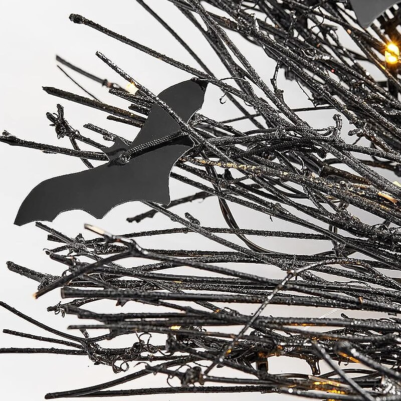 Halloween Wreath with Lights Pre-lit Halloween Wreaths for Front Door OutsideBlack Halloween Door Wreath Lighted Wreath Outdoor Halloween Decorations Home Holiday Party Props Halloween Decor4