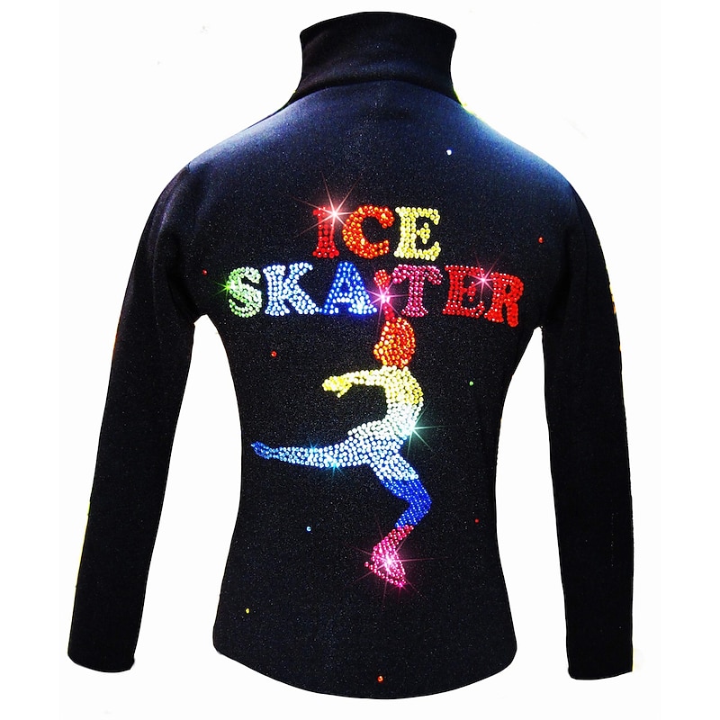 Figure Skating Fleece Jacket Women's Girls' Ice Skating Jacket Top White Red Blue Stretchy Training Competition Skating Wear Thermal Warm Crystal / Rhinestone Long Sleeve Ice Skating Figure Skating - Main Image