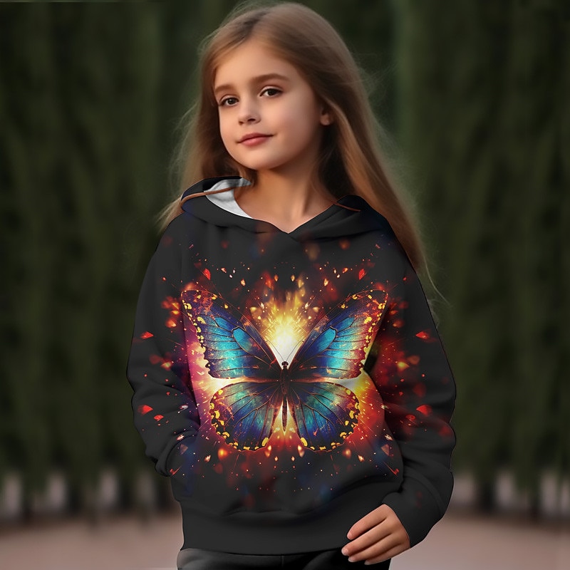 Girls' 3D Butterfly Hoodie Pullover Long Sleeve 3D Print Fall Winter Active Fashion Cute Kids 3-12 Years Outdoor Casual Daily Regular Fit2