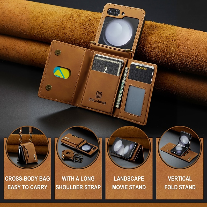 Phone Case For Samsung Galaxy Z Flip 7 Z Flip 6 Z Flip 5 Z Flip 4 Z Flip 3 Wallet Case Wallet Magnetic Full Body Protective Retro TPU PU Leather