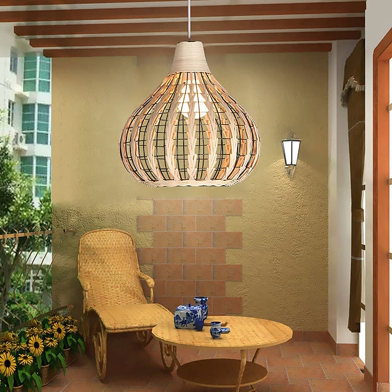 LED Pendant Light 35cm Hand-Woven Basket Hanging Tube Hanging Lid Lamp Willow Rattan Shades Weave Lamp Lights Chandelier Adjustable Cable3