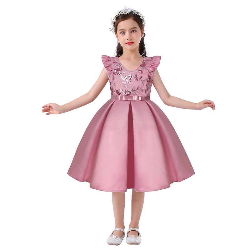 Kids Girls' Party Dress Solid Color Sleeveless Formal Performance Wedding Lace Adorable Daily Beautiful Cotton Midi Party Dress Floral Embroidery Dress Flower Girl's Dress Summer Spring Fall 3-103