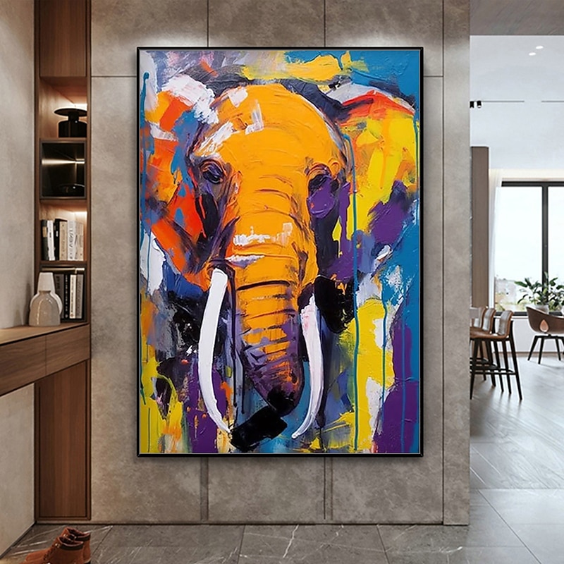 Mintura Handmade Elephant Animal Oil Paintings On Canvas Wall Art Decoration Modern Abstract Picture For Home Decor Rolled Frameless Unstretched Painting2