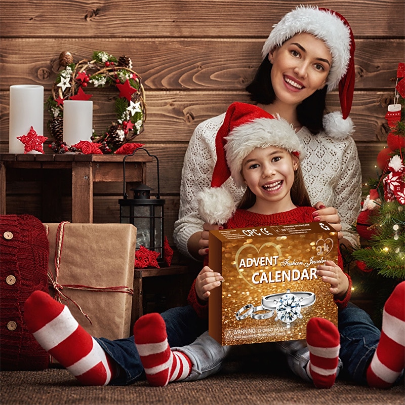 Christmas Advent Calendar Blind Box,Countdown Christmas Blind Box Christmas Jewelry Jewelry set Blind box Ring Necklace earrings Christmas 24-piece set for Christmas Gifts