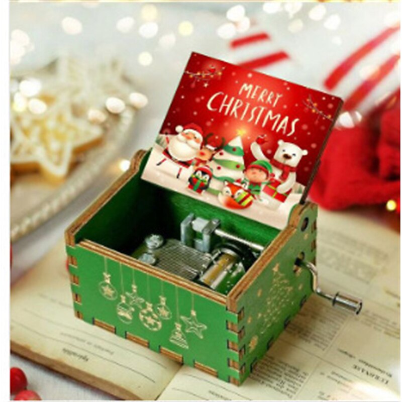Wooden Hand-operated Octave Box Merry Christmas Music Painted Music Box Stall Display Exquisite Gift Gifts for Christmas Gifts