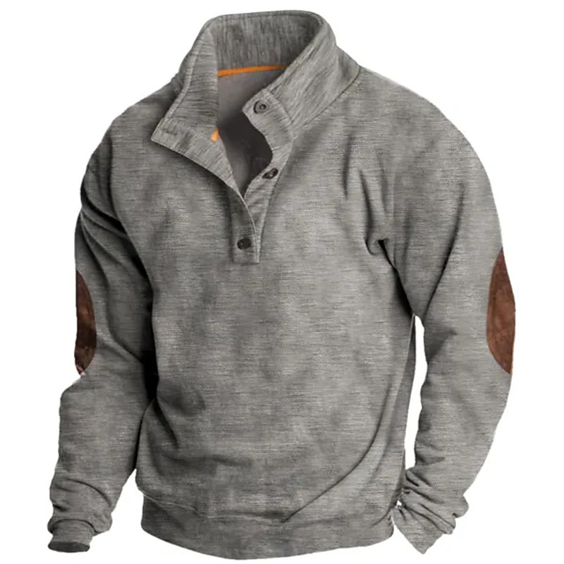 Men's Sweatshirt Gray Standing Collar Color Block Patchwork Sports & Outdoor Daily Holiday Polyester Streetwear Basic Casual Spring & Fall Clothing Apparel Hoodies Sweatshirts Long Sleeve