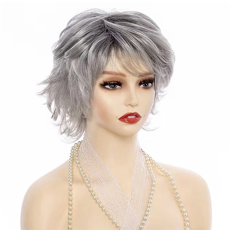 Short Wigs for White Women Grey Wig Synthetic Omber Silver Gray Wigs for Women Old Lady Wig Natural Hair Womens Wigs4