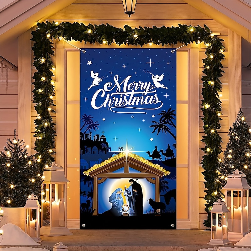 Christmas Door Decorations Nativity Scene Door Covers Door Tapestry Door Curtain Decoration Xmas Backdrop Door Banner for Front Door Holiday Party Decor Supplies