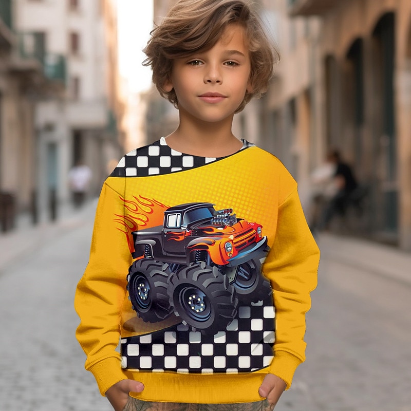 Boys 3D Car Fire Sweatshirt Pullover Long Sleeve 3D Print Fall Winter Fashion Streetwear Cool Polyester Kids 3-12 Years Outdoor Casual Daily Regular Fit2