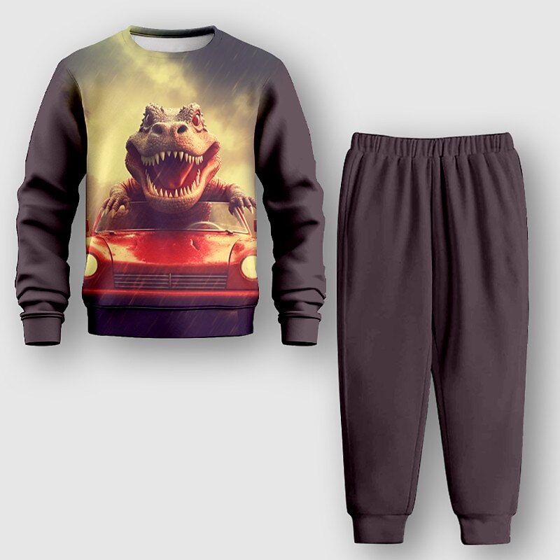 Boys 3D Dinosaur Sweatshirt & Sweatpants Set Set Long Sleeve 3D Printing Fall Winter Active Fashion Cool Kids 4 years+ Crew Neck Outdoor Vacation Street Regular Fit3