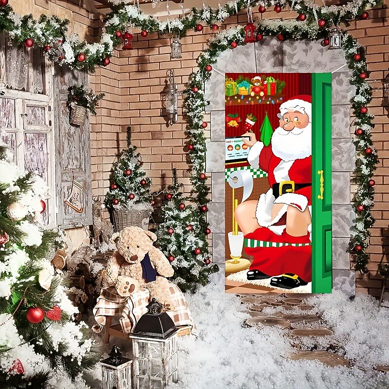 Christmas Door Decorations Santa Restroom Door Covers Door Tapestry Door Curtain Decoration Xmas Backdrop Door Banner for Front Door Holiday Party Decor Supplies3