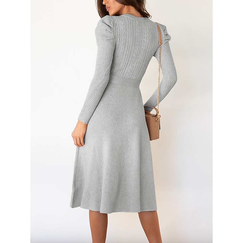 Women's Sweater Dress Knit Dress Jumper Dress Midi Dress Knitwear Fashion Daily Pure Color Outdoor Daily Vacation Going out Crew Neck Long Sleeve Tie Front Ruched 2023 Regular Fit Black Red Green S M3