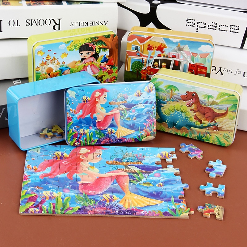 Wooden jigsaw puzzle puzzle for children 60 pieces of iron box jigsaw puzzle puzzle for kindergarten early education wooden toys2