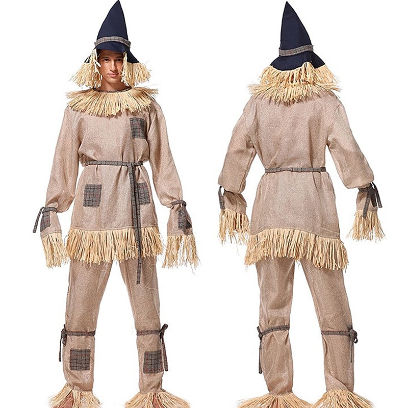 Couples Scarecrow Cosplay Costume Halloween Group Couples Costumes Unisex Movie Cosplay Cosplay Halloween Gray Top Pants Hat Halloween Carnival Masquerade3
