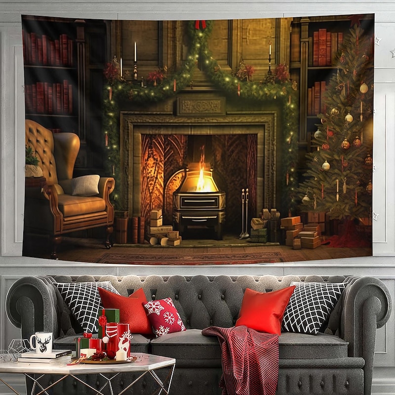 Christmas Decorations Hanging Tapestry Christmas Stockings Xmas Fireplace Wall Art Large Tapestry Mural Decor Photograph Backdrop Blanket Curtain Home Bedroom Living Room Decoration 19