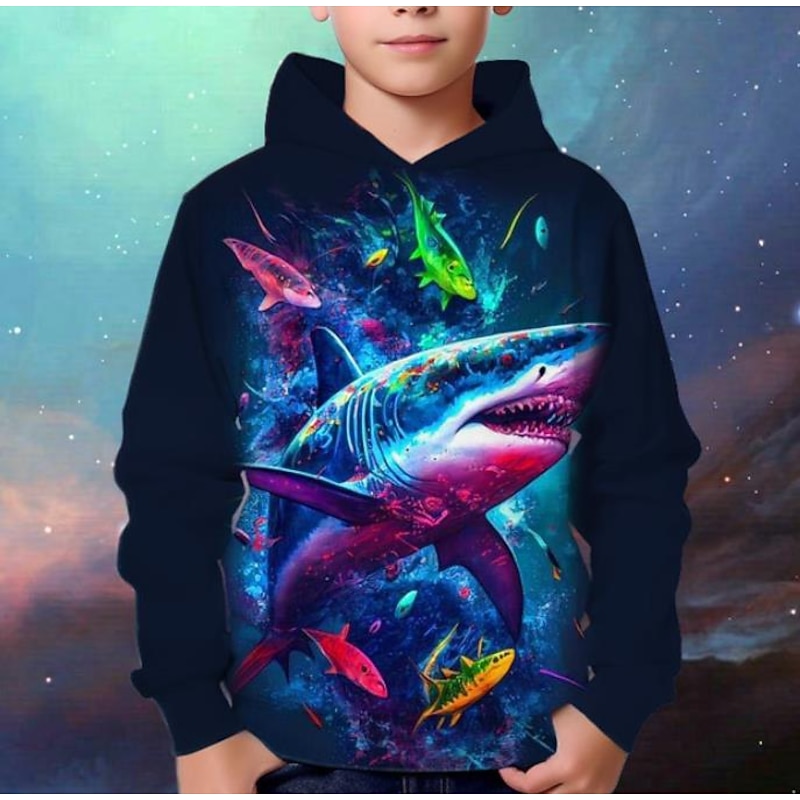 Boys 3D Animal Shark Hoodie Pullover Long Sleeve 3D Print Fall Winter Fashion Streetwear Cool Kids 3-12 Years Outdoor Casual Daily Regular Fit2
