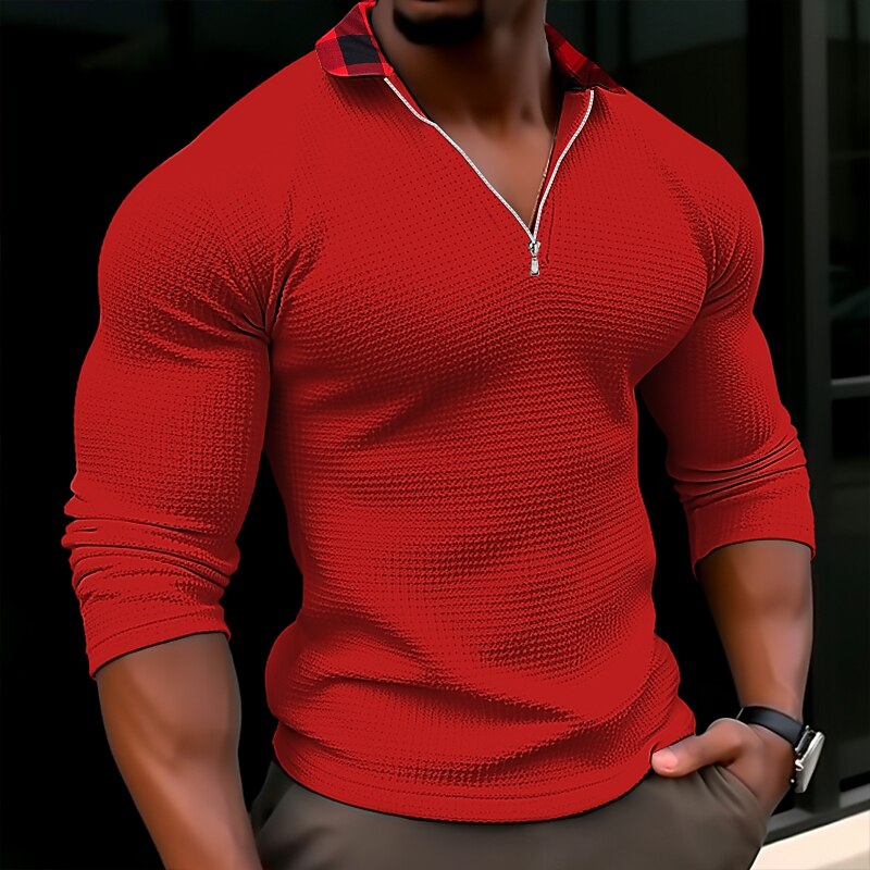 Men's Waffle Tee T Shirt Waffle Henley Shirt Tee Top Long Sleeve V Neck Lapel Spring &  Fall Plain Fashion Designer Basic Print Vacation Street Going out Black White Red Top Tee for Men2