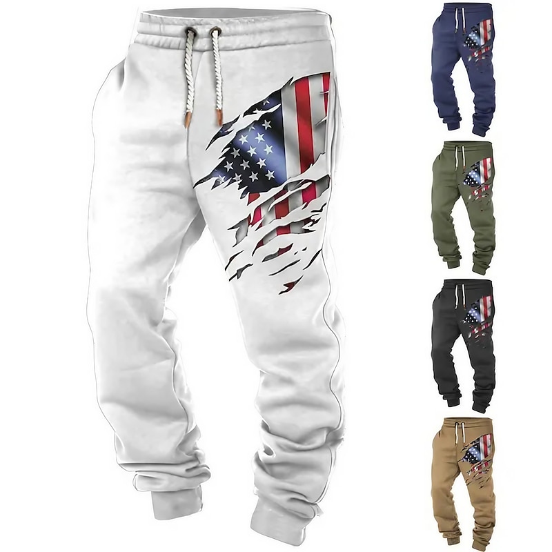 American Flag Casual Men's 3D Print Sweatpants Joggers Pants Trousers Outdoor Street Casual Daily Polyester Black White Navy Blue S M L Medium Waist Elasticity Pants
