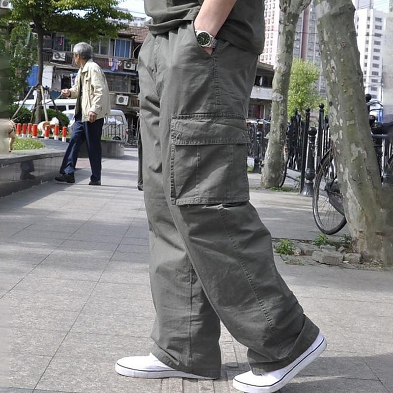 Men's Cargo Pants Cargo Trousers Baggy Pants Flap Pocket Plain Breathable Outdoor Daily Big and Tall Black Green