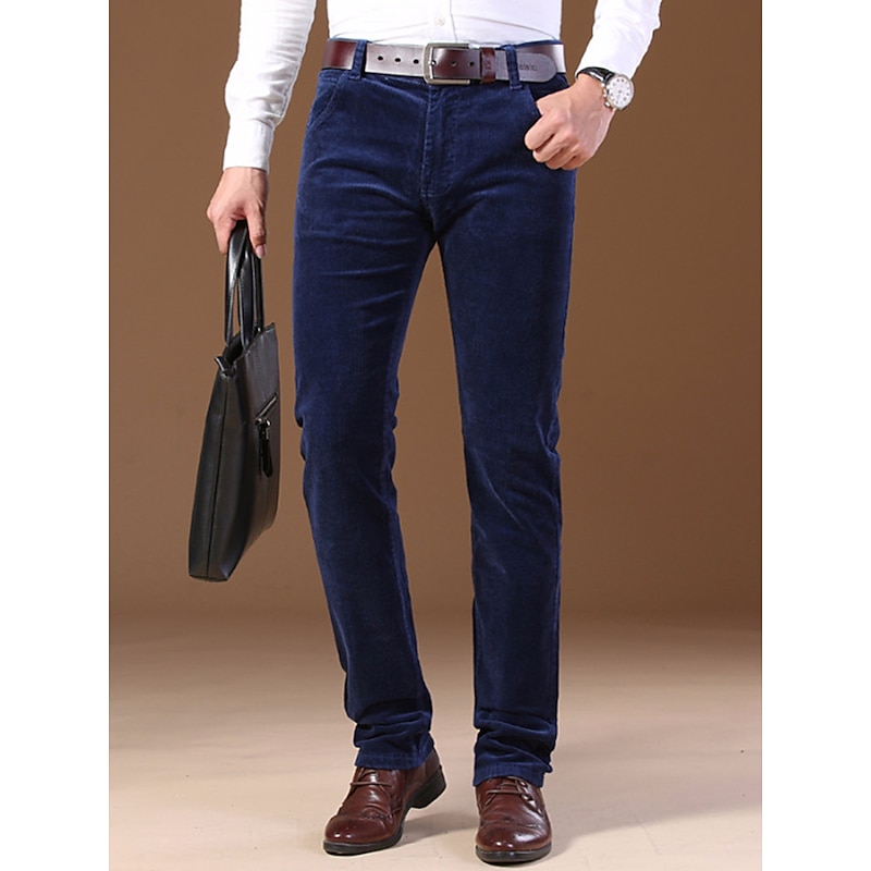 Men's Dress Pants Corduroy Pants Trousers Pocket Plain Comfort Breathable Office Business Dark Khaki Black3