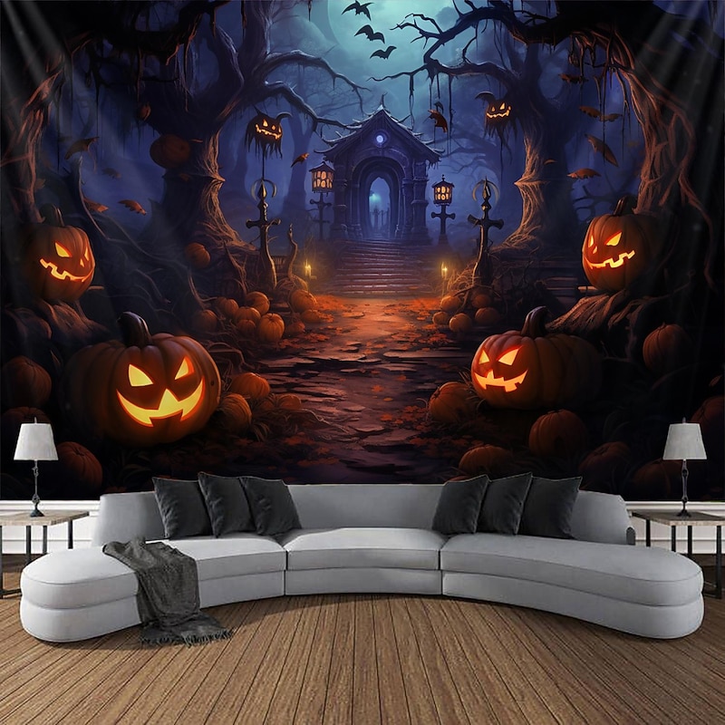 Halloween Pumpkin Hanging Tapestry Wall Art Large Tapestry Mural Decor Photograph Backdrop Blanket Curtain Home Bedroom Living Room Decoration Halloween Decorations2