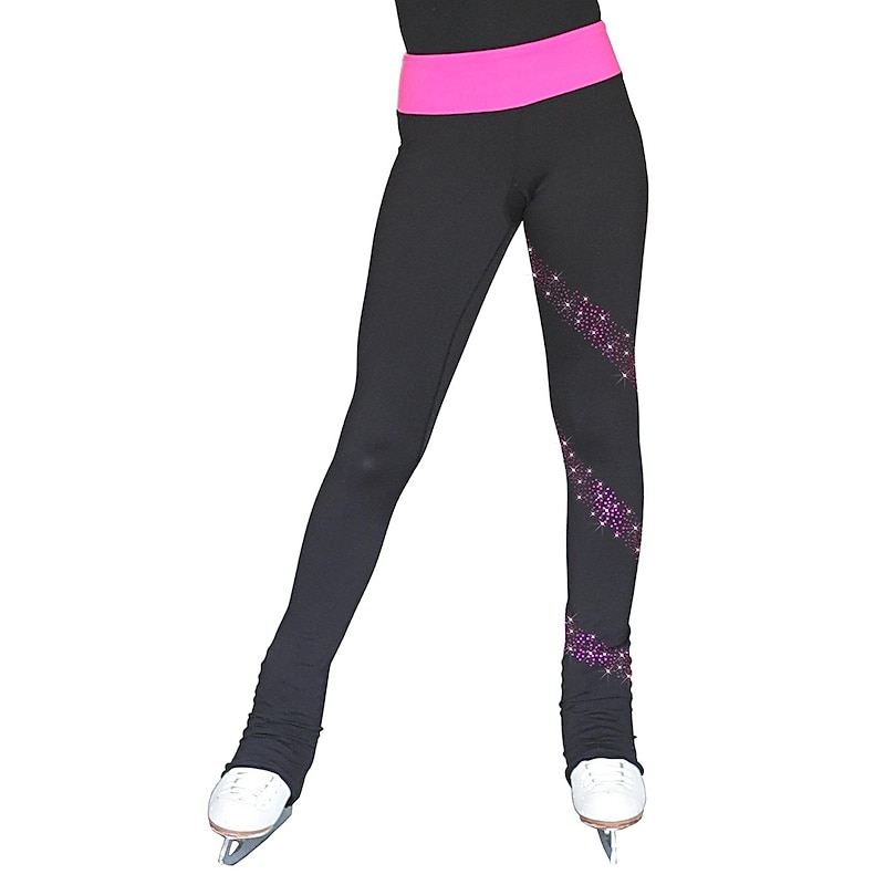 Figure Skating Pants Women's Girls' Ice Skating Bottoms Pink Blue Stretchy Training Competition Skating Wear Thermal Warm Crystal / Rhinestone Ice Skating Figure Skating