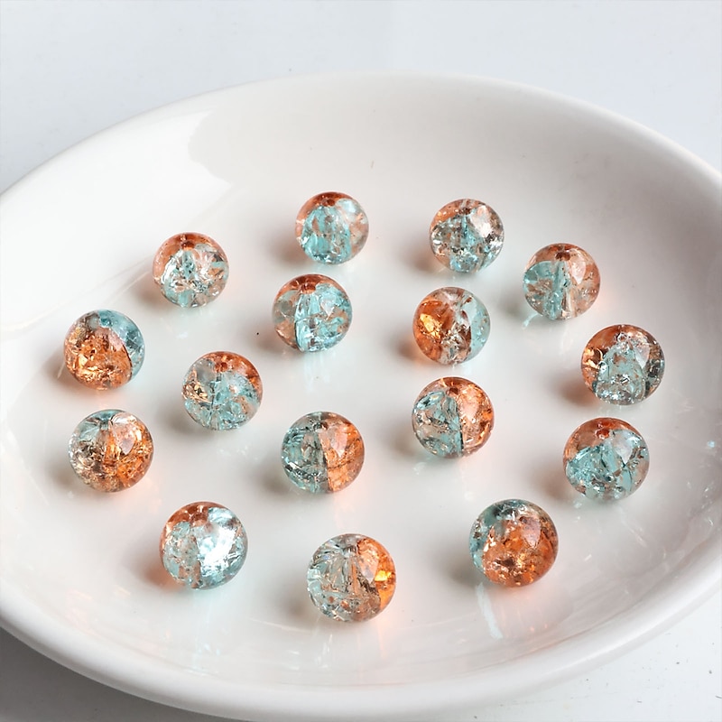 50pcs 8mm Cracked Glass Beads For Jewelry Making, Spacer Beads, Round Shape With Cracks, Loose Beads For Bracelet And Necklace Making, Suitable For Diy Crafts, Friendship Bracelets, Earrings