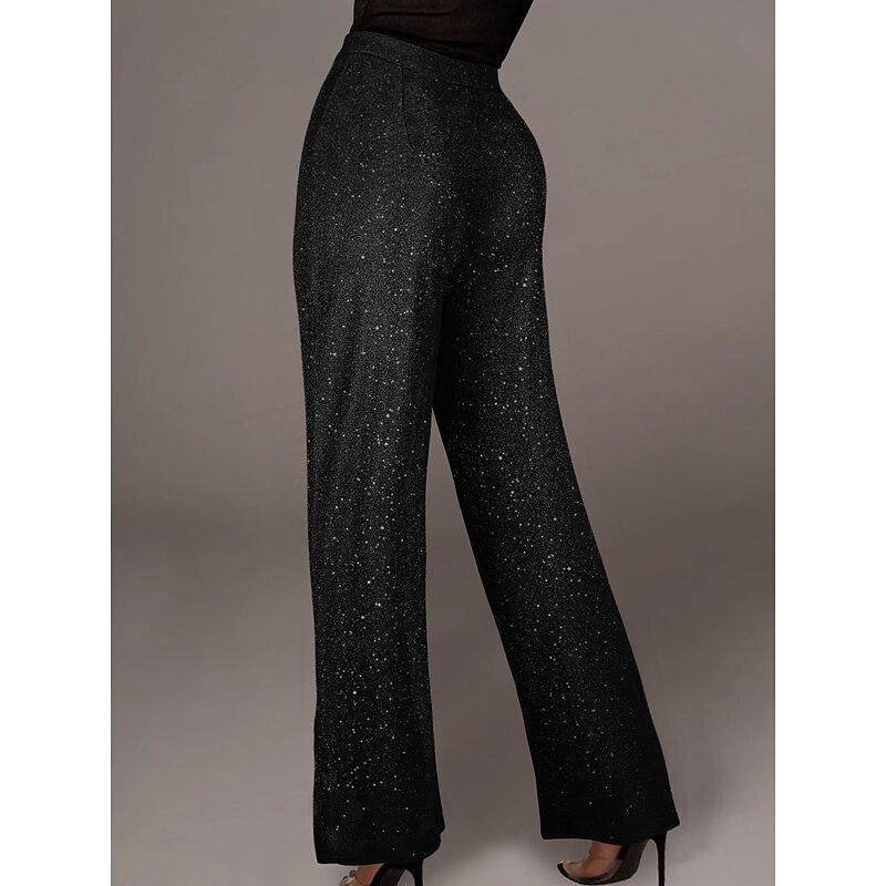 Women's Wide Leg Pants Trousers Fashion Streetwear Sparkle Full Length High Waist Solid Color Sequins Comfort Breathability Soft Micro-elastic Vacation Party Street Black Golden Pink Blue Fall Winter4