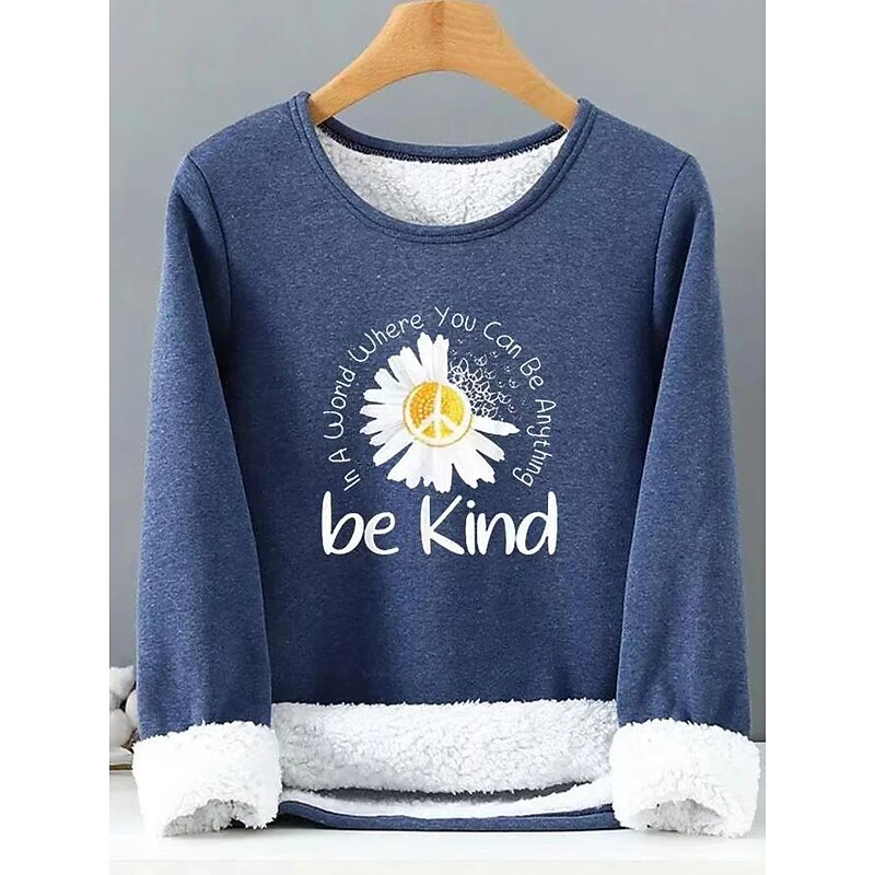 Women's Fleece Lined Pullover Sweatshirt Pajamas Floral Letter Warm Fuzzy Long Sleeve Round Neck Crewneck Long Tops Casual Sports Black Pink Blue Gray Fall & Winter