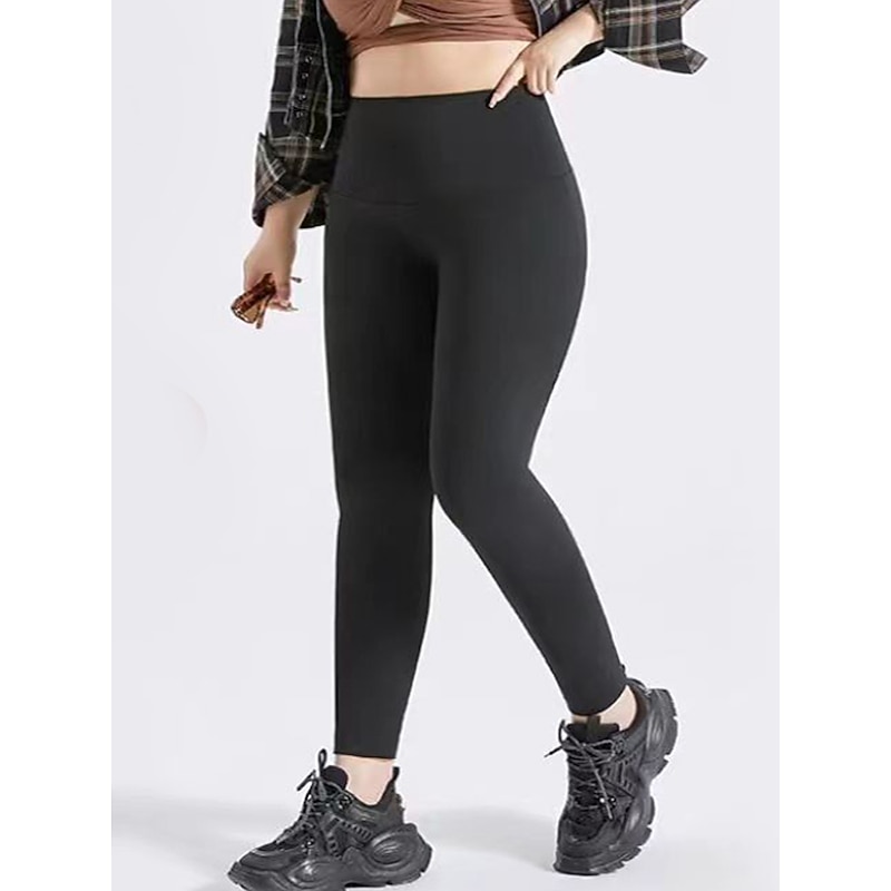 Women's Plus Size Leggings Cozy Leggings Fashion Streetwear Full Length High Waist Solid Color Patchwork Comfort Breathability Soft Micro-elastic Vacation Street Daily Grey Black Fall Winter - Main Image