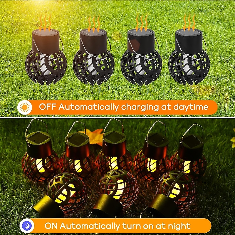 Solar Flame Light Outdoor Waterproof Garden Hanging Lights Christmas Party New Year Wedding Courtyard Yard Balcony Fence Holiday Landscape Decoration Lantern 1/2/4/8pcs3