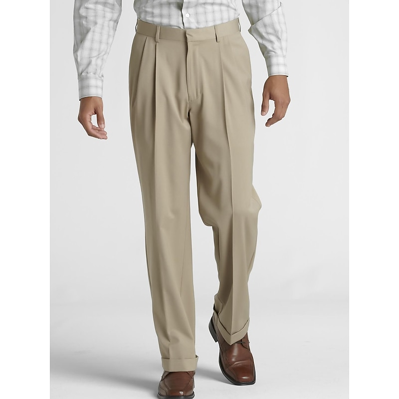 Men's Graduation Dress Pants Trousers Pleated Pants Suit Pants Pocket Plain Comfort Breathable Outdoor Daily Going out Fashion Casual Black Apricot3